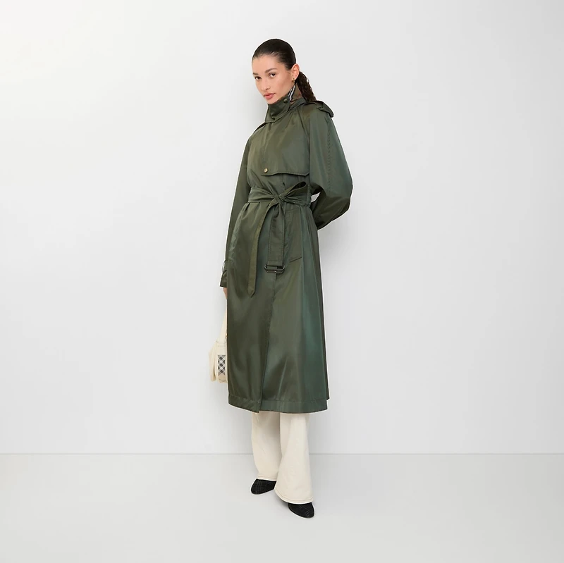 Long Nylon Hooded Trench Coat in Marrow green - Women | Burberry® Official