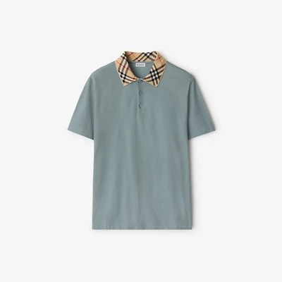 Check Collar Cotton Polo Shirt in Gale grey - Men | Burberry® Official
