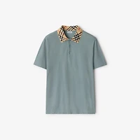 Check Collar Cotton Polo Shirt in Gale grey - Men | Burberry® Official