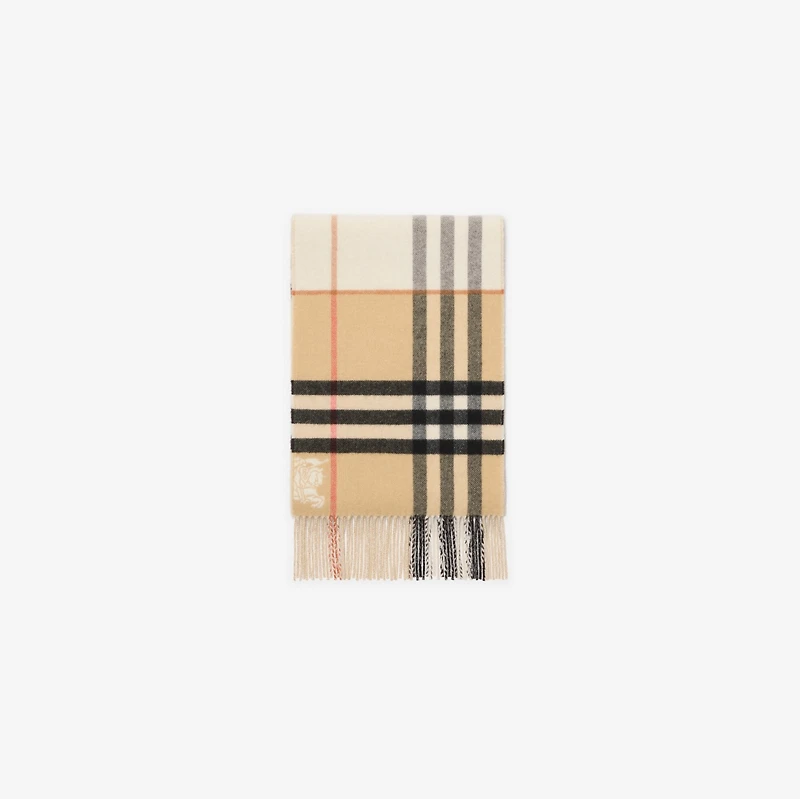 Contrast Check Cashmere Scarf in Sand/pebble white | Burberry® Official