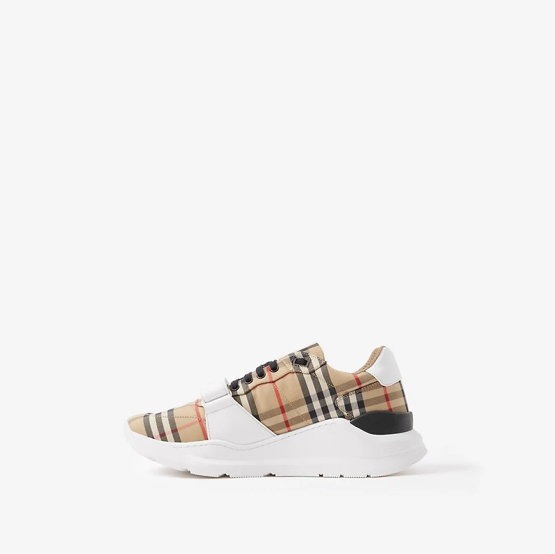Check, Suede and Leather Sneakers in Archive beige - Men | Burberry® Official