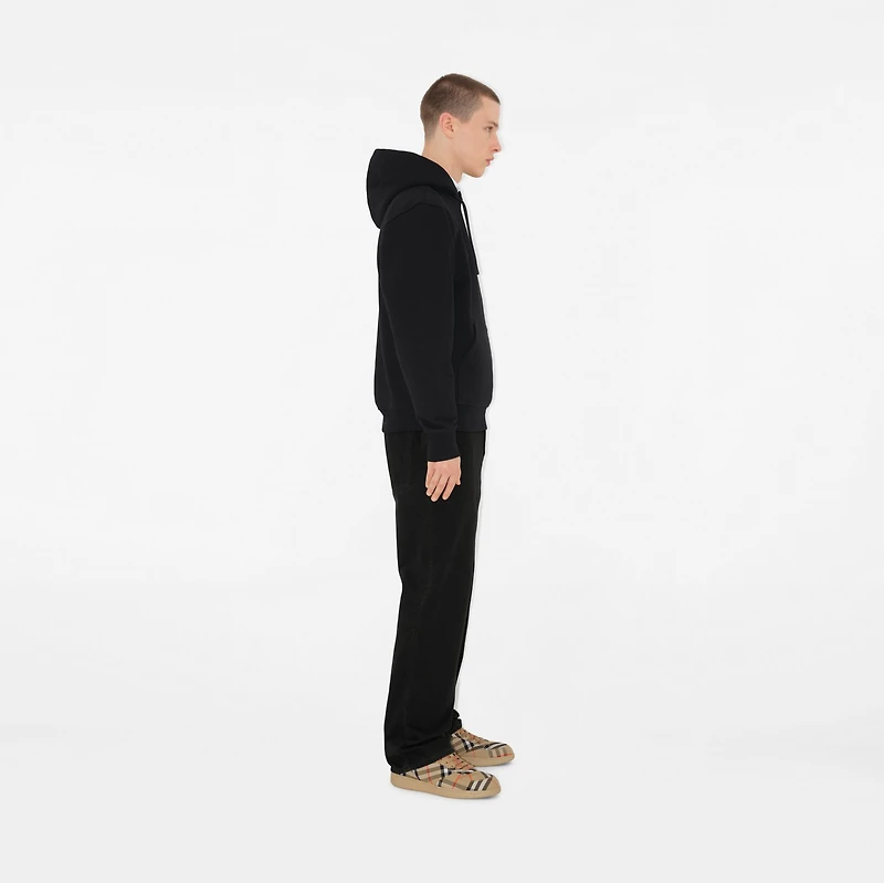 Check Label Cotton Hoodie in Black - Men | Burberry® Official