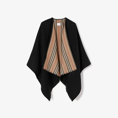 Icon Stripe Wool Reversible Cape in Black | Burberry® Official