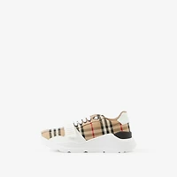 Check and Leather Sneakers in Archive beige - Women | Burberry® Official