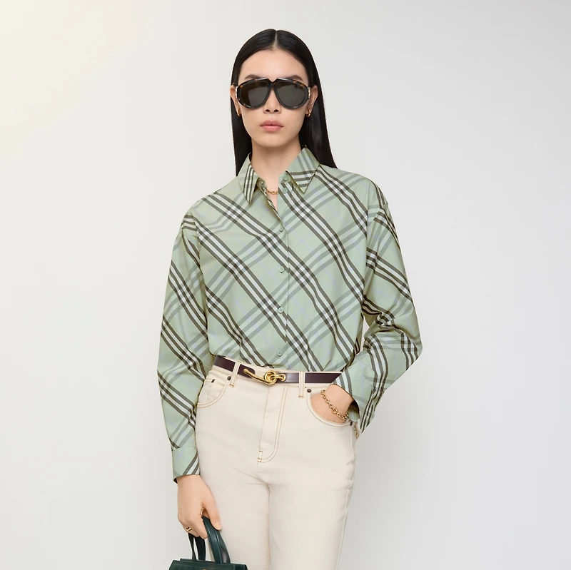 Relaxed Fit Check Cotton Shirt in Seafoam green - Women | Burberry® Official