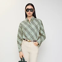Relaxed Fit Check Cotton Shirt in Seafoam green - Women | Burberry® Official