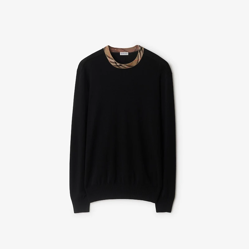 Check Trim Wool Sweater in Black - Men | Burberry® Official