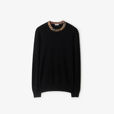 Check Trim Wool Sweater in Black - Men | Burberry® Official
