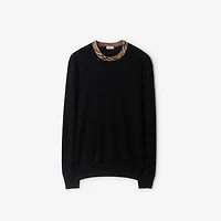 Check Trim Wool Sweater in Black - Men | Burberry® Official