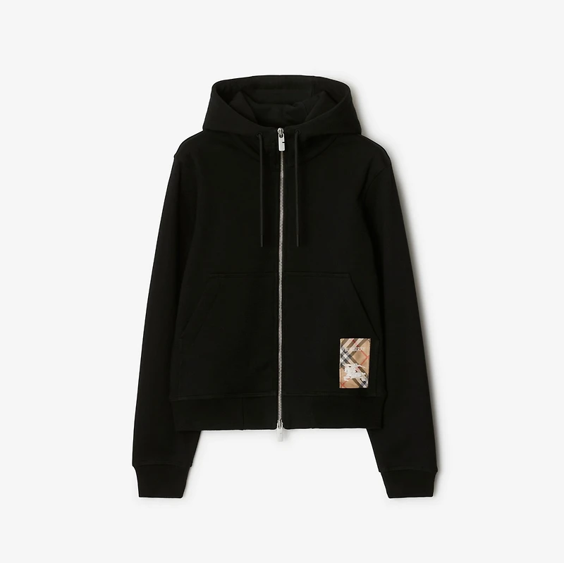 Check Label Cotton Zip Hoodie in Black - Women | Burberry® Official