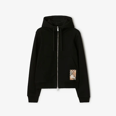 Check Label Cotton Zip Hoodie in Black - Women | Burberry® Official