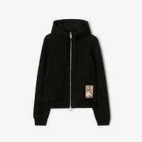 Check Label Cotton Zip Hoodie in Black - Women | Burberry® Official