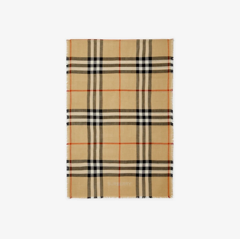 Wide Reversible Check Wool Silk Scarf in Sand/lichen | Burberry® Official