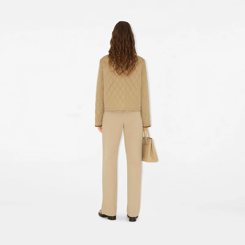 Cropped Quilted Nylon Jacket in Flax/sand
