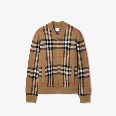 Check Wool Bomber Jacket in Taupe brown - Men | Burberry® Official