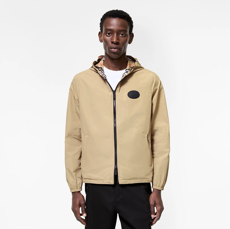 Reversible Check Newport Hooded Jacket in Sand beige - Men, Nylon | Burberry® Official