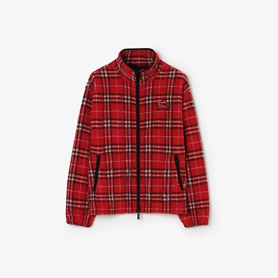 Check Wool Cashmere Blend Fleece in Crayon red - Men | Burberry® Official