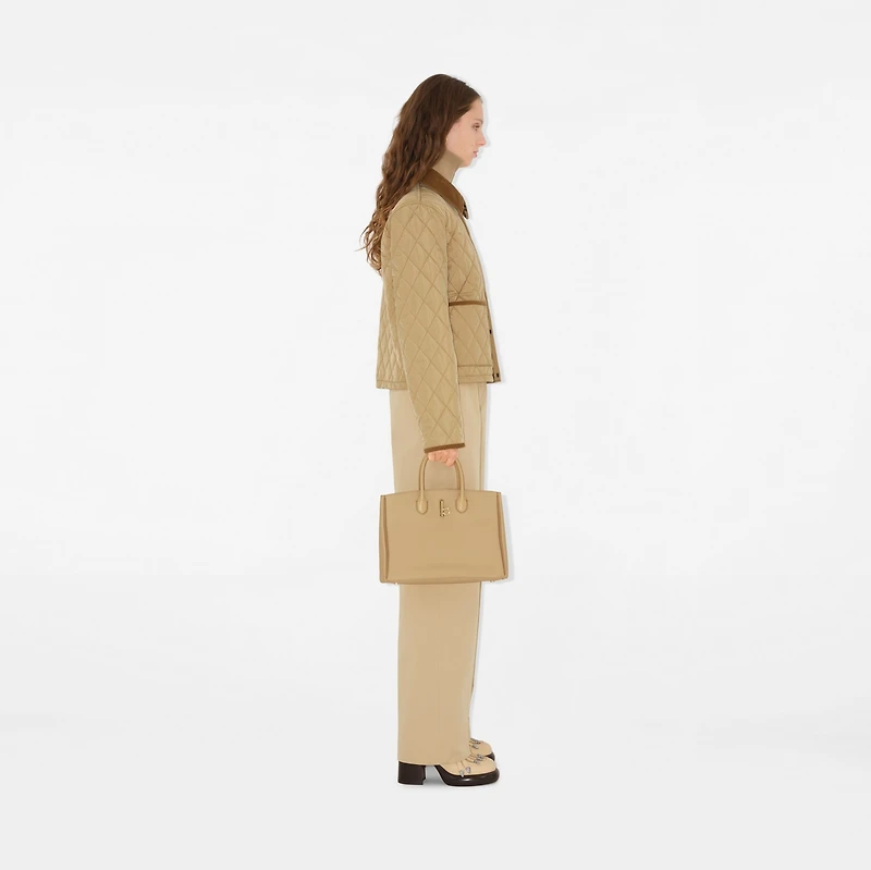Cropped Quilted Nylon Jacket in Flax/sand