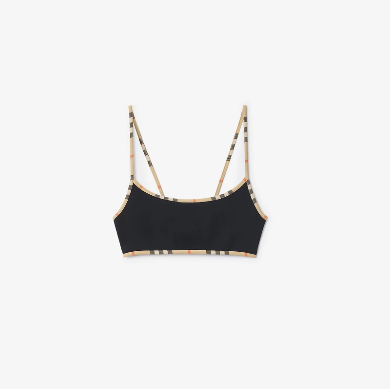 Check Trim Bikini Top in Black - Women, Wool | Burberry® Official