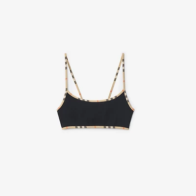 Check Trim Bikini Top in Black - Women, Wool | Burberry® Official