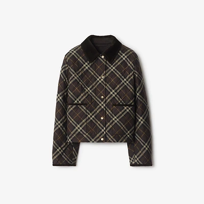 Cropped Check Quilted Cotton Jacket in Truffle brown - Women | Burberry® Official