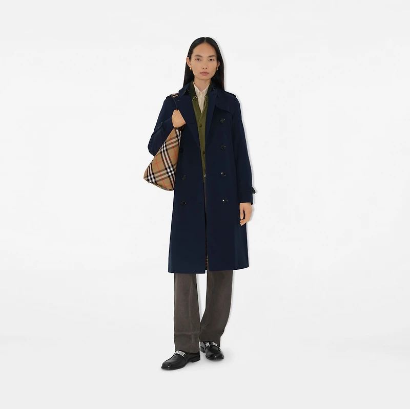 Long Kensington Heritage Trench Coat in Coal blue - Women, Cotton Gabardine | Burberry® Official