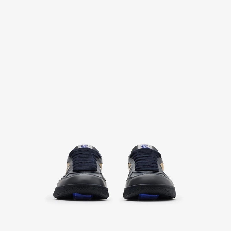 Leather and Check Terrace Sneakers​ in Indigo/sand - Men | Burberry® Official