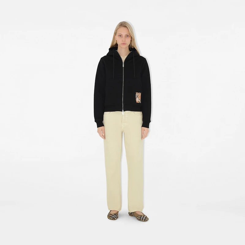 Check Label Cotton Zip Hoodie in Black - Women | Burberry® Official