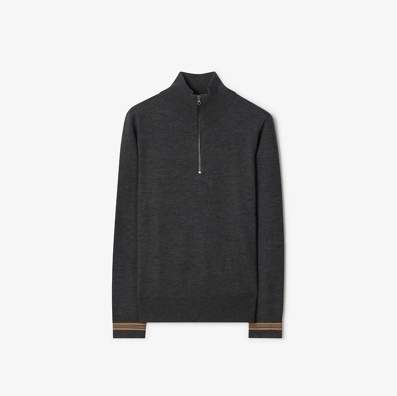 Wool Half-zip Sweater in Dark grey melange - Men | Burberry® Official