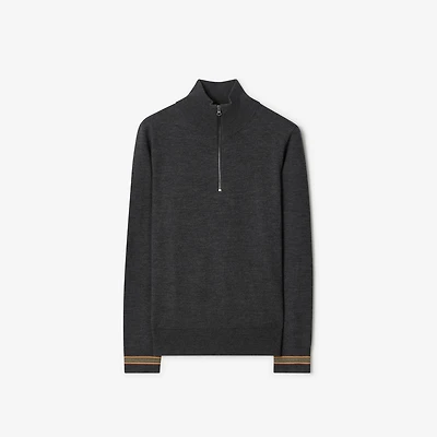Wool Half-zip Sweater in Dark grey melange - Men | Burberry® Official