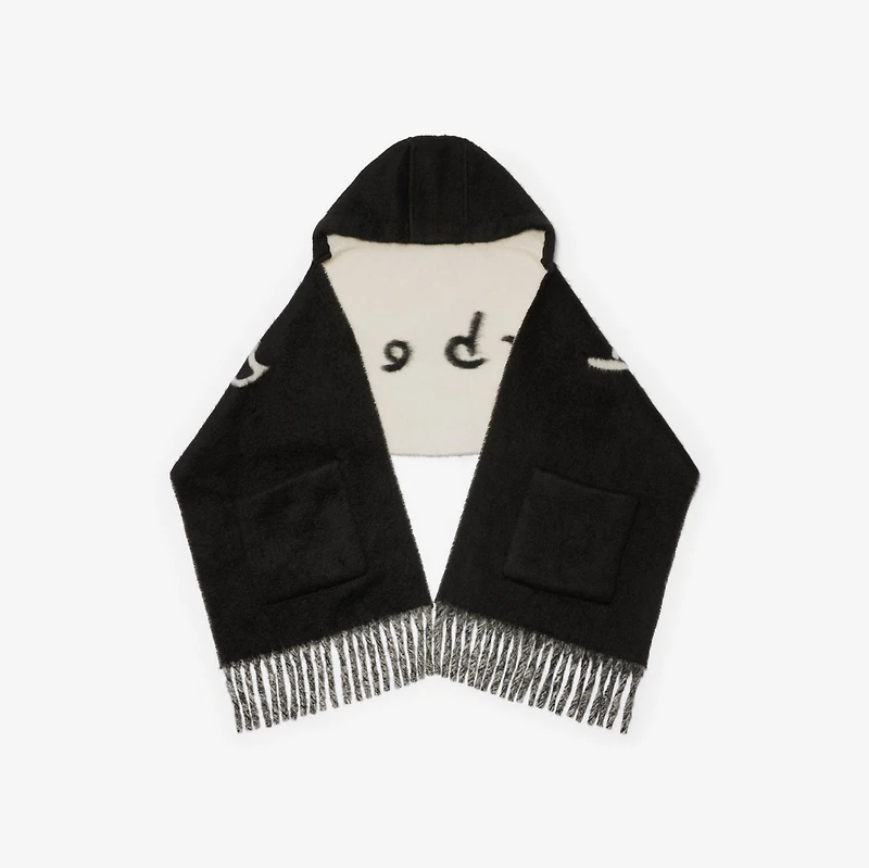 Logo Alpaca Wool Blend Hooded Scarf in Black | Burberry® Official