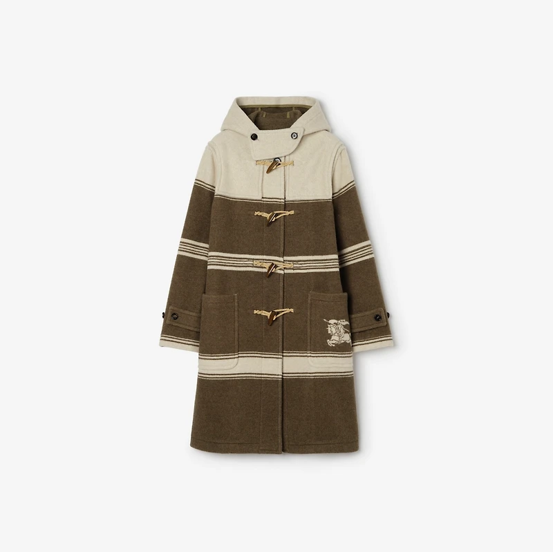 Striped Wool Cotton Blend Duffle Coat in Scout green - Women | Burberry® Official