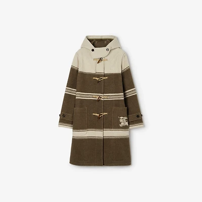 Striped Wool Cotton Blend Duffle Coat in Scout green - Women | Burberry® Official