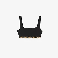 Check Trim Bikini Top in Black - Women, Nylon | Burberry® Official