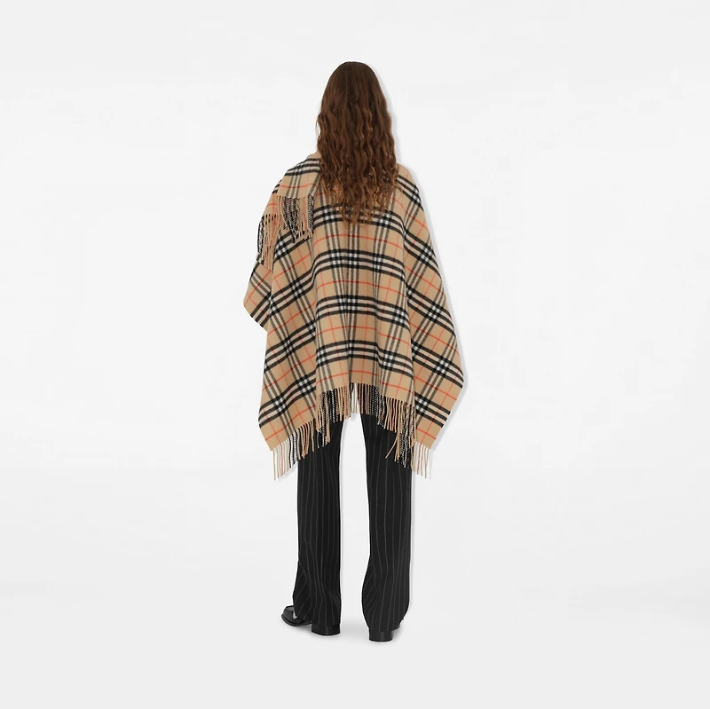 Check Wool Cashmere Cape in Sand | Burberry® Official