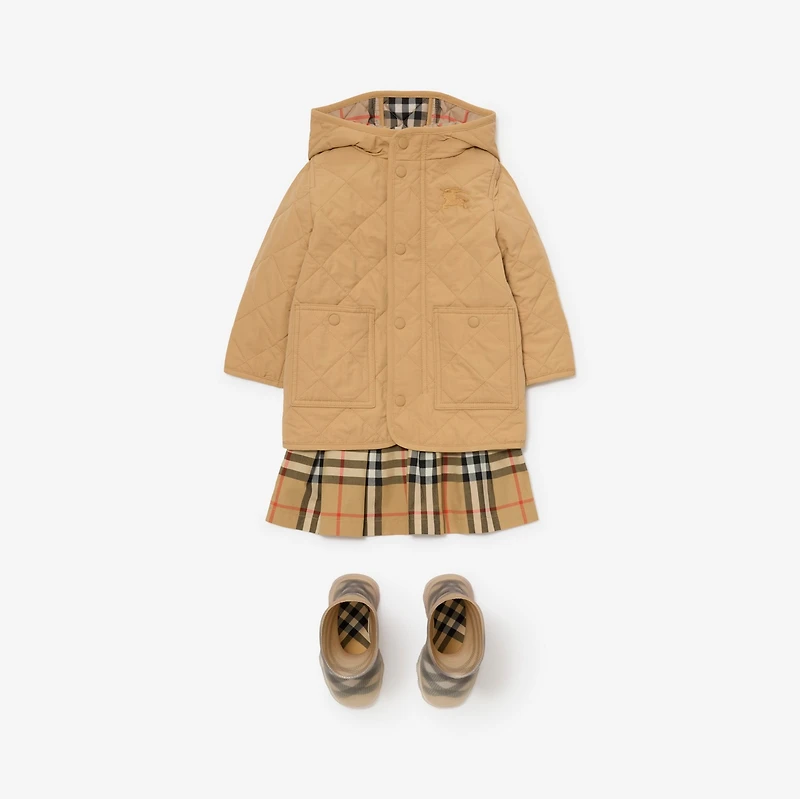 Quilted Nylon Hooded Coat in Buff yellow | Burberry® Official