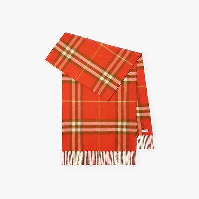 Wide Check Cashmere Scarf in Tomato red | Burberry® Official