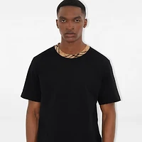 Check Trim Cotton T-shirt in Black - Men | Burberry® Official