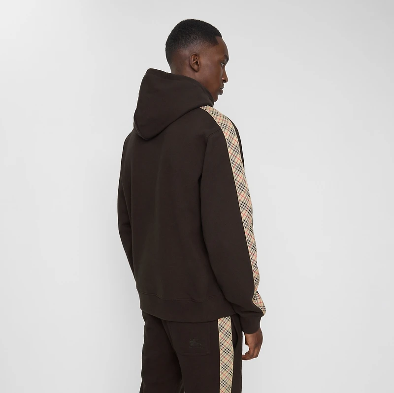 Check Trim Cotton Hoodie in Clove brown - Men | Burberry® Official