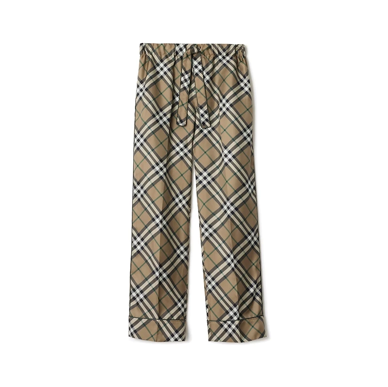Check Silk Pyjama Trousers in Linden beige - Women | Burberry® Official