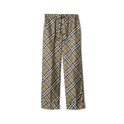 Check Silk Pyjama Trousers in Linden beige - Women | Burberry® Official