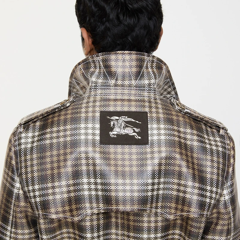 Long Check Coated Raffia-effect Foxfield Trench Coat in Chalk white/truffle brown - Men | Burberry® Official