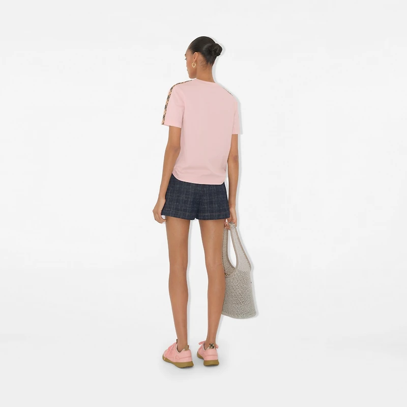 Check Trim Cotton T-shirt in Bouquet - Women | Burberry® Official