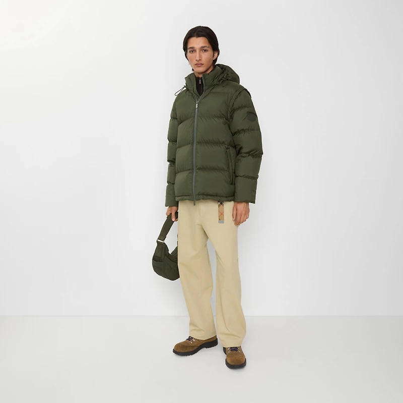 Detachable Sleeve Puffer Jacket in Shale green - Men | Burberry® Official