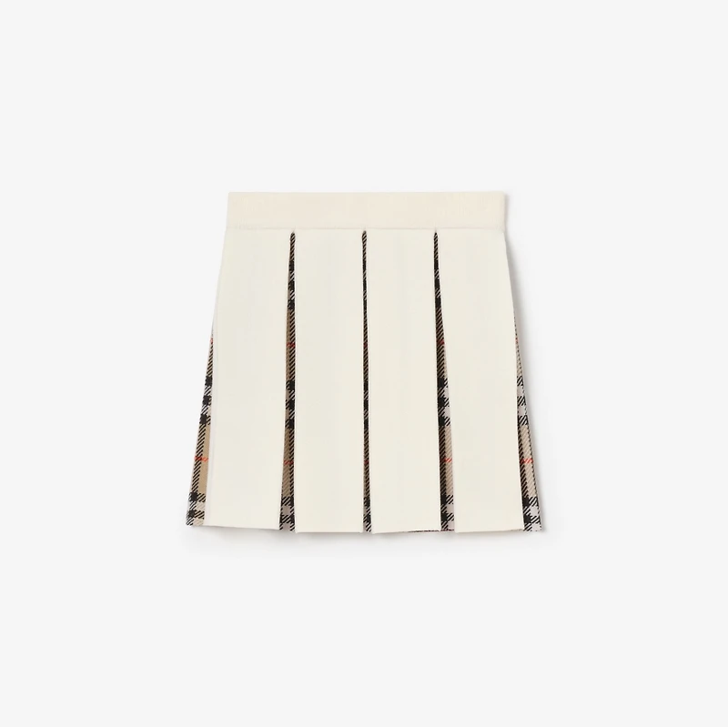 Pleated Check Wool Blend Skirt in Ivory | Burberry® Official