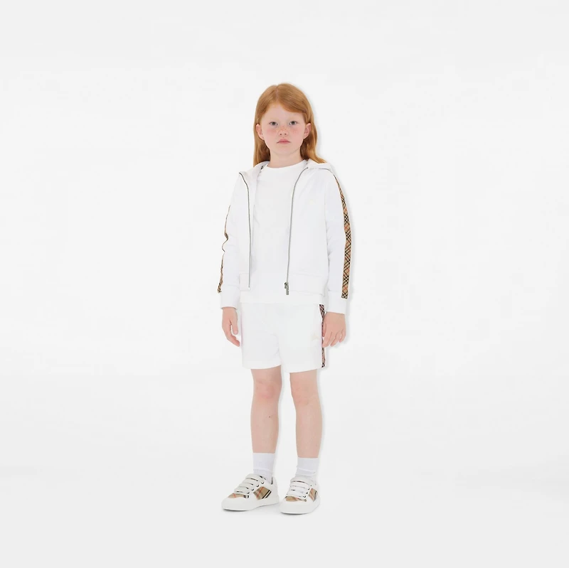 Check Trim Cotton Zip Hoodie in White | Burberry® Official