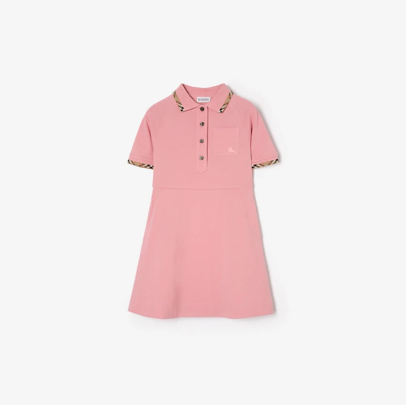 Check Trim Cotton Polo Shirt Dress in Sweetpea pink | Burberry® Official