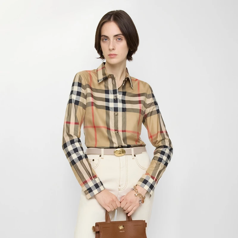 Slim Fit Check Cotton Shirt in Archive beige - Women | Burberry® Official
