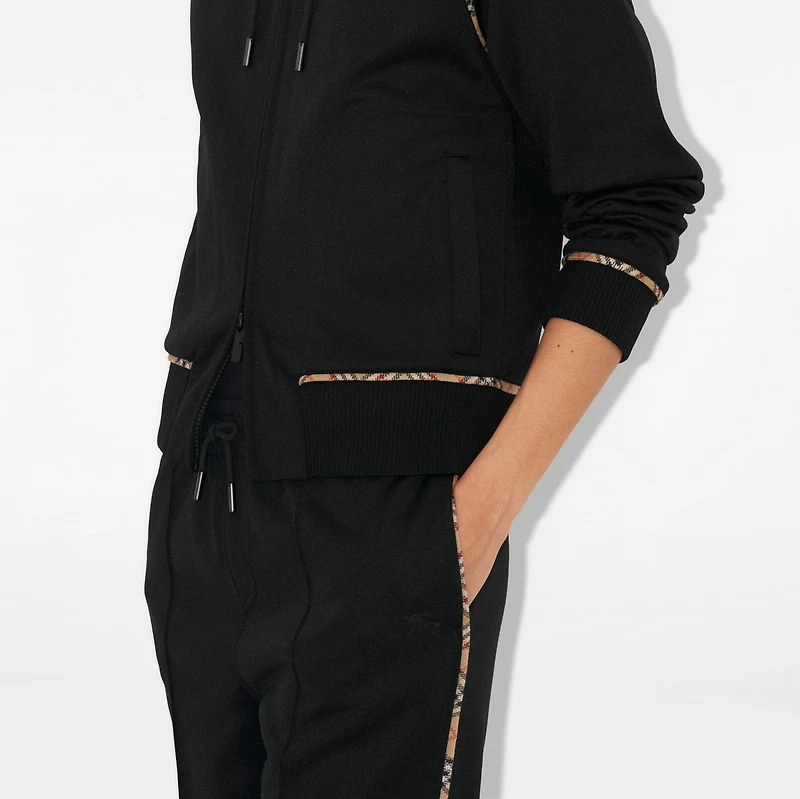 Check Trim Cotton Blend Track Pants in Black - Women | Burberry® Official