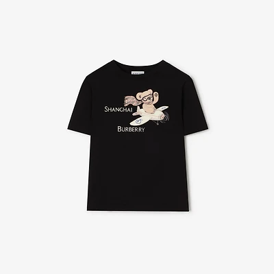 Shanghai Bear Cotton T-shirt in Black | Burberry® Official